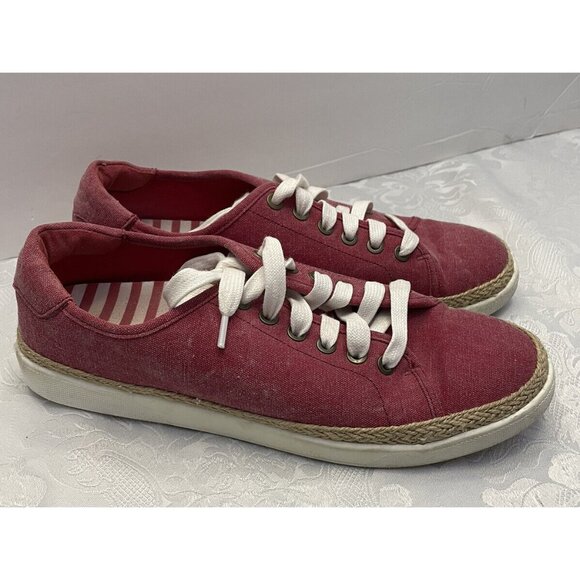 Vionic Hattie Espadrille Sneakers Red Canvas Low Top Lace Up Size 9‎ Comfort - Picture 1 of 13